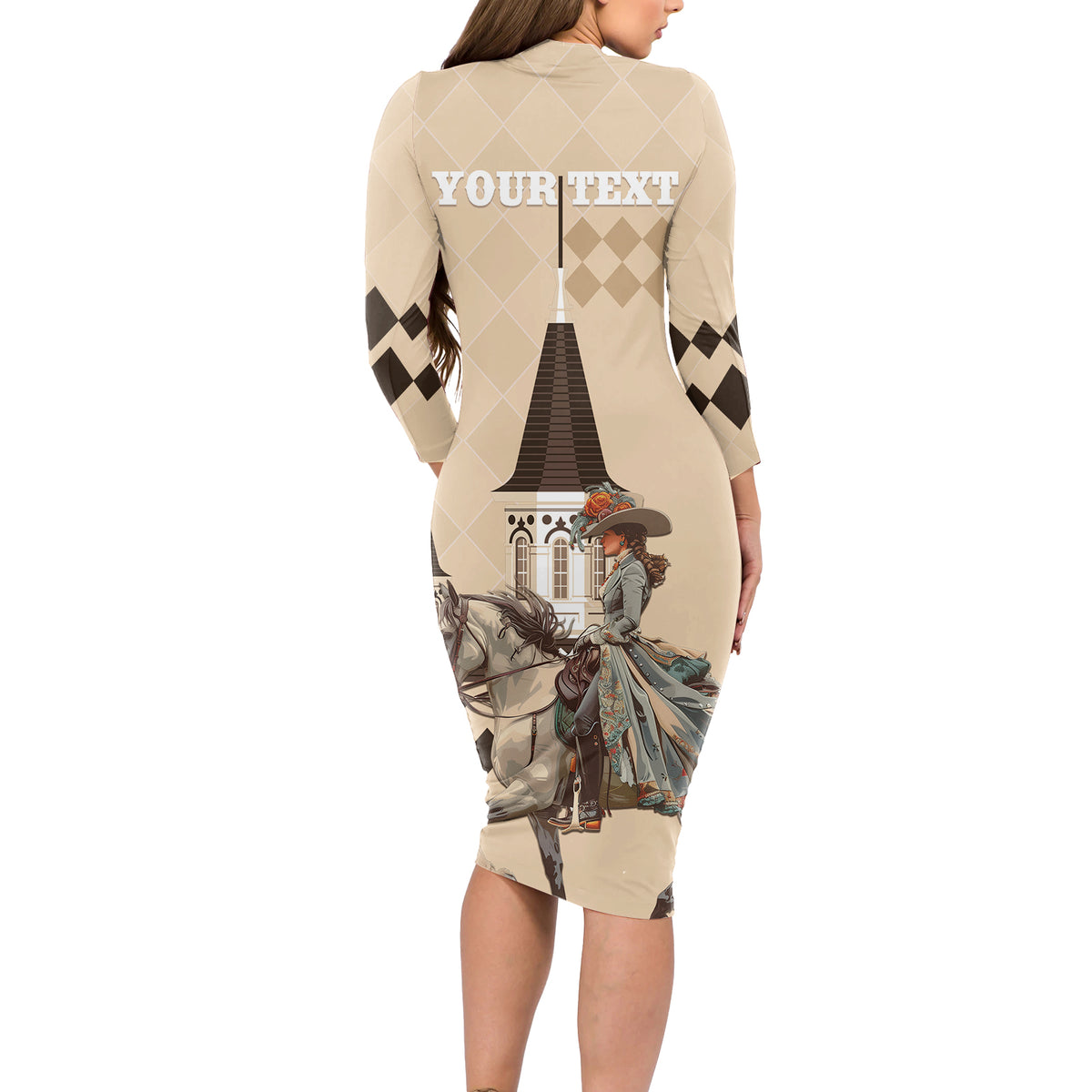 Personalized Kentucky Horse Racing Long Sleeve Bodycon Dress Derby Lady Riding Horse Twin Spires - Wonder Print Shop