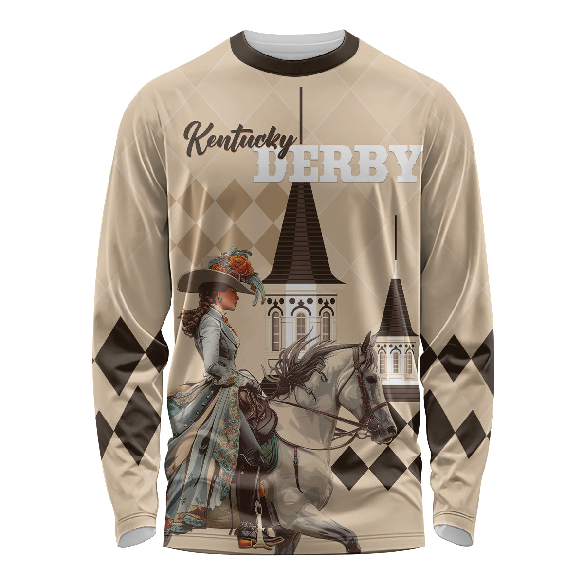 Personalized Kentucky Horse Racing Long Sleeve Shirt Derby Lady Riding Horse Twin Spires - Wonder Print Shop