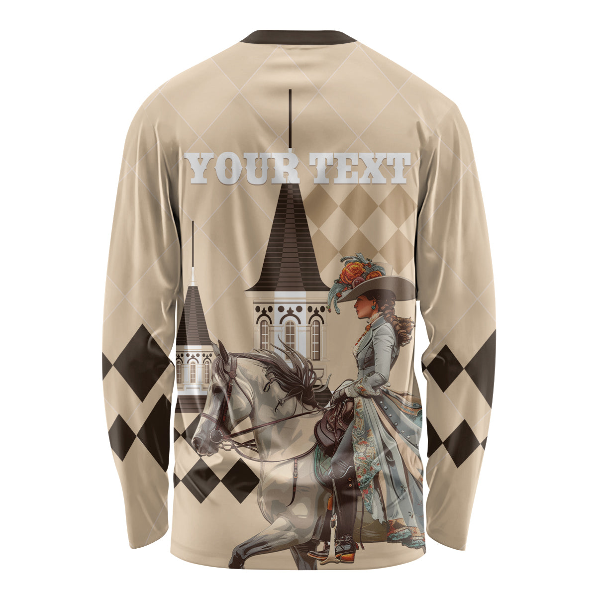 Personalized Kentucky Horse Racing Long Sleeve Shirt Derby Lady Riding Horse Twin Spires - Wonder Print Shop
