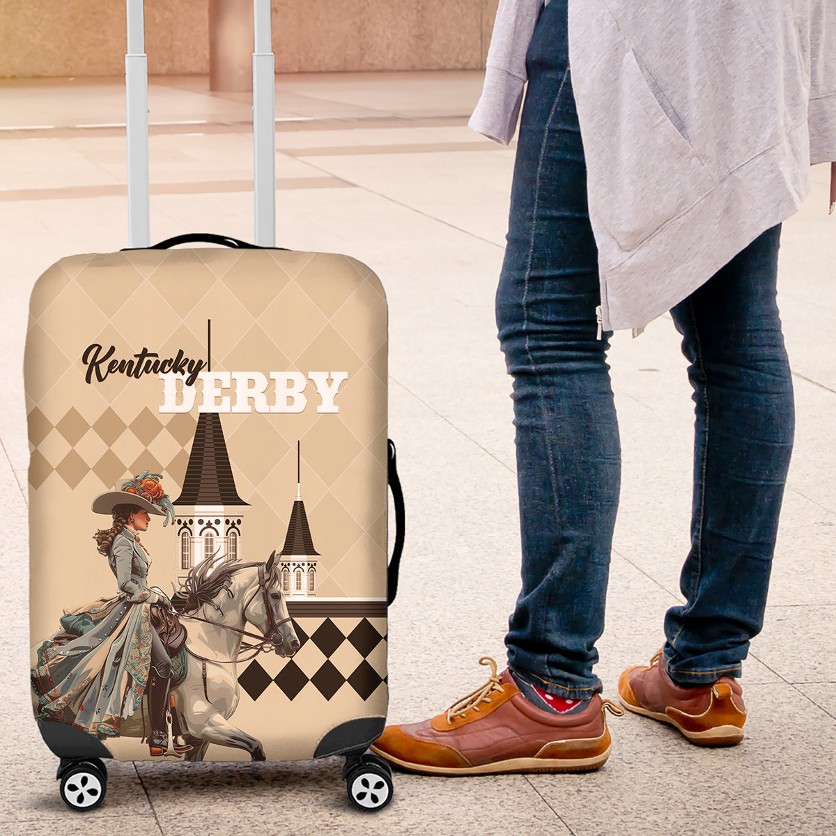 Kentucky Horse Racing Luggage Cover Derby Lady Riding Horse Twin Spires - Wonder Print Shop