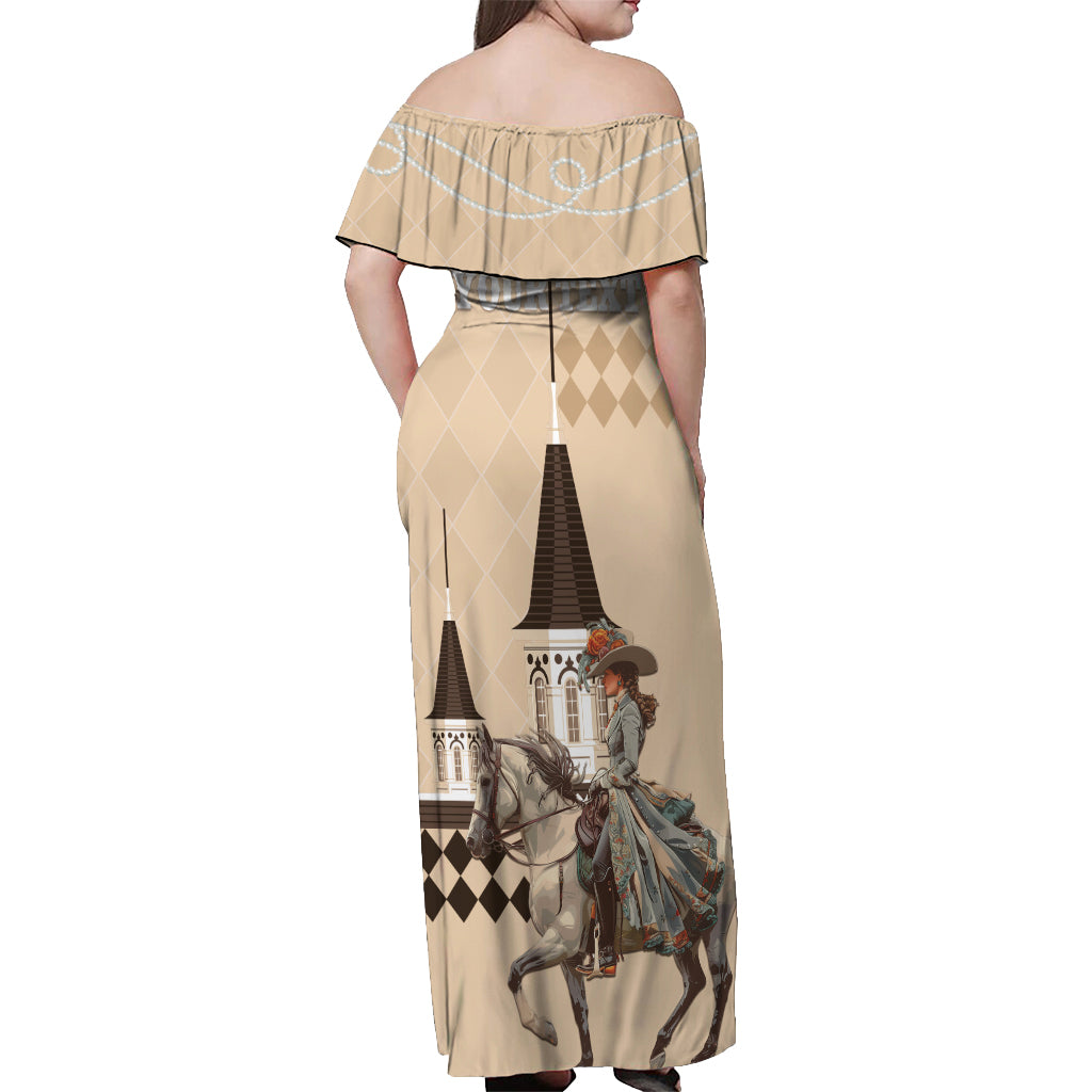 Personalized Kentucky Horse Racing Off Shoulder Maxi Dress Derby Lady Riding Horse Twin Spires - Wonder Print Shop