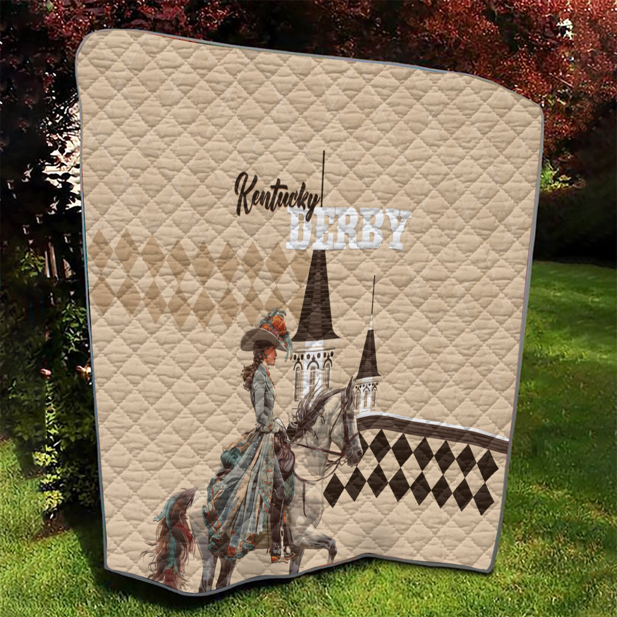 Kentucky Horse Racing Quilt Derby Lady Riding Horse Twin Spires - Wonder Print Shop