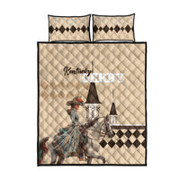 Kentucky Horse Racing Quilt Bed Set Derby Lady Riding Horse Twin Spires - Wonder Print Shop