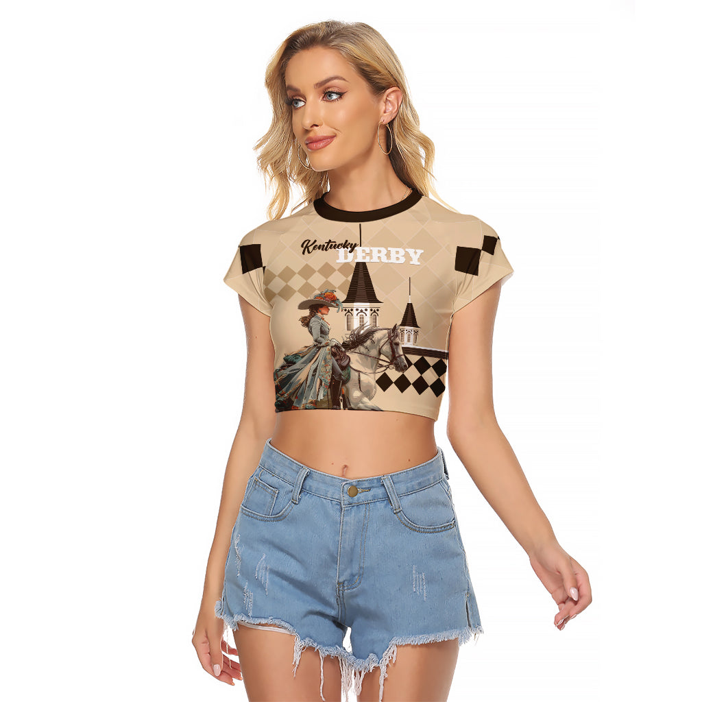 Personalized Kentucky Horse Racing Raglan Cropped T Shirt Derby Lady Riding Horse Twin Spires - Wonder Print Shop
