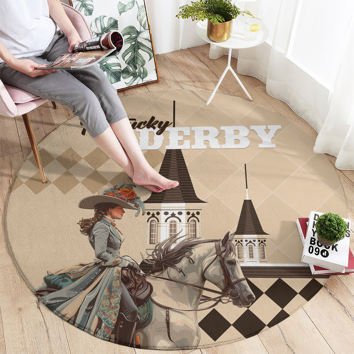 Kentucky Horse Racing Round Carpet Derby Lady Riding Horse Twin Spires