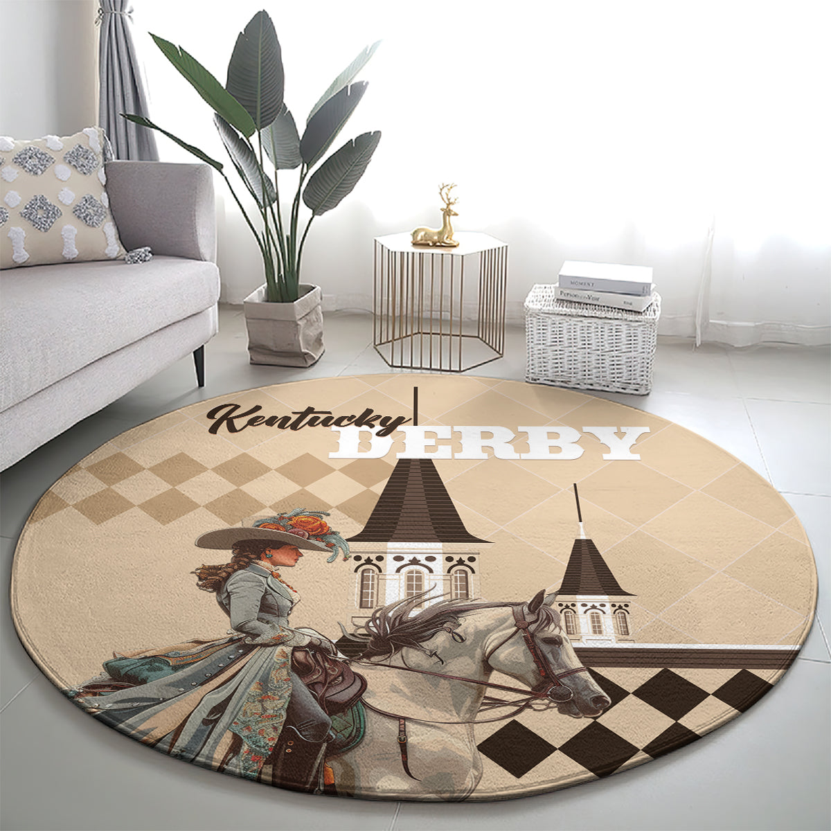 Kentucky Horse Racing Round Carpet Derby Lady Riding Horse Twin Spires