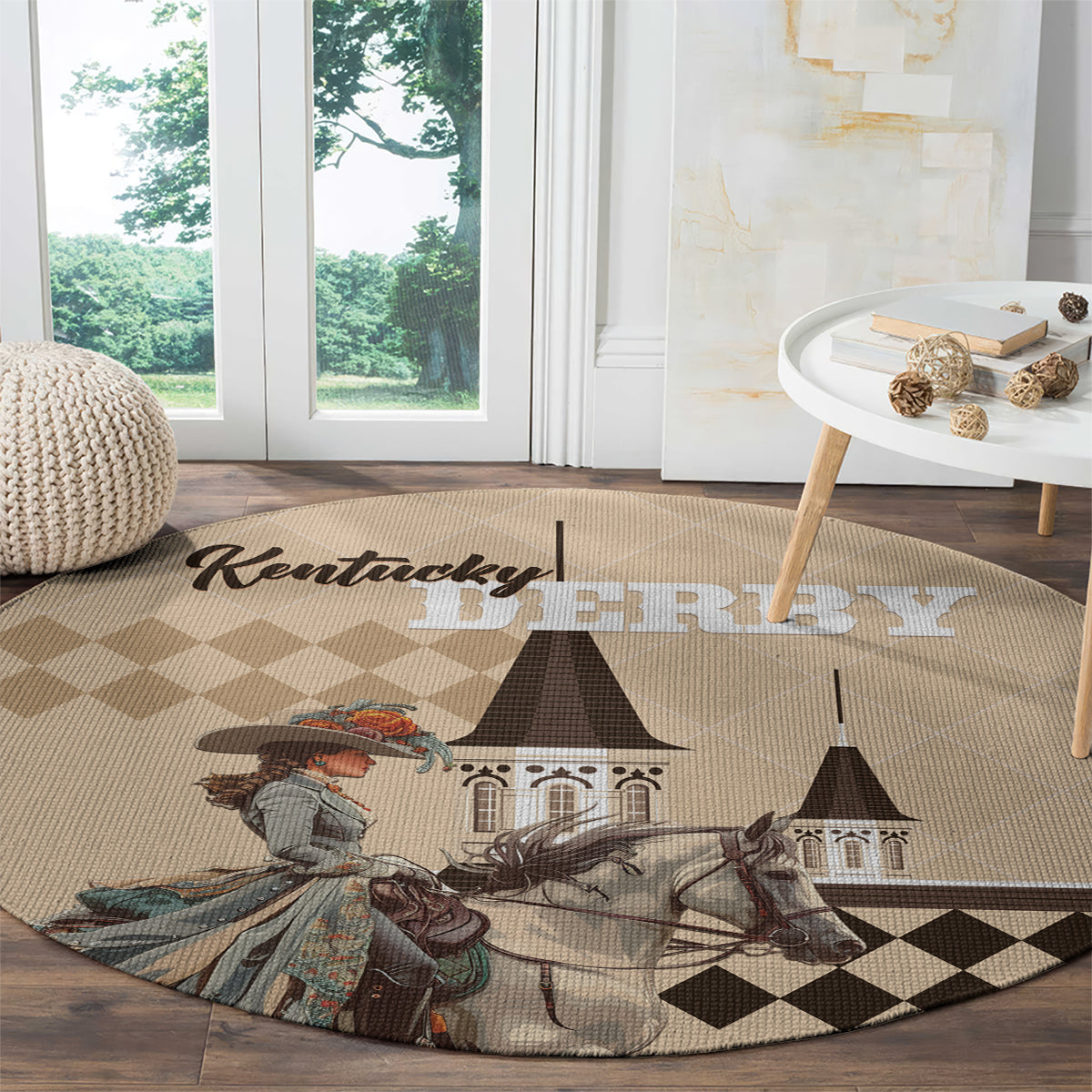 Kentucky Horse Racing Round Carpet Derby Lady Riding Horse Twin Spires