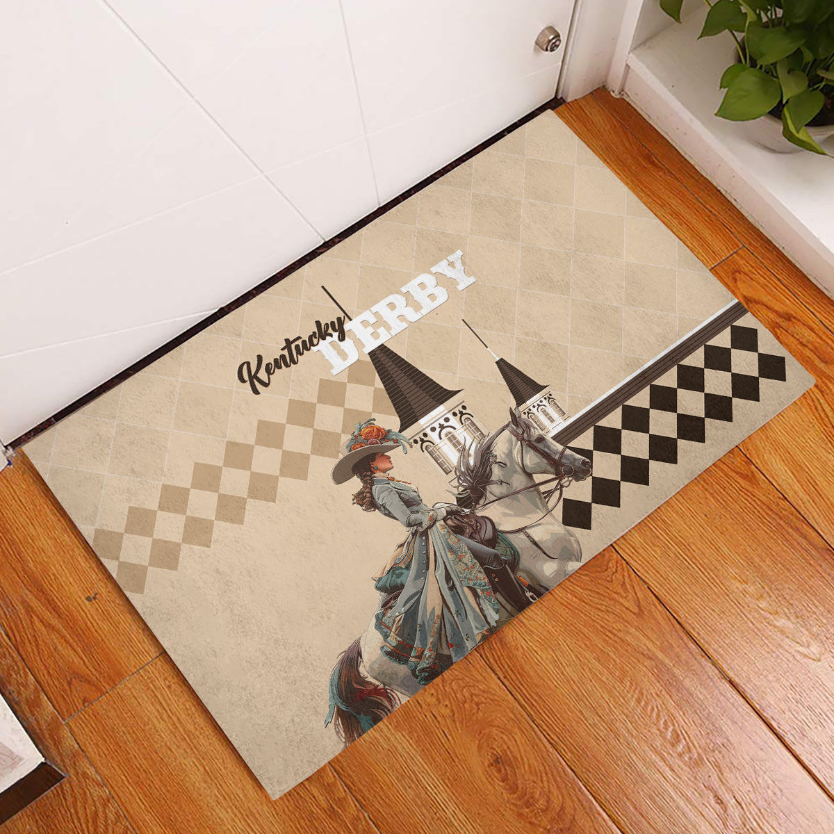 Kentucky Horse Racing Rubber Doormat Derby Lady Riding Horse Twin Spires - Wonder Print Shop