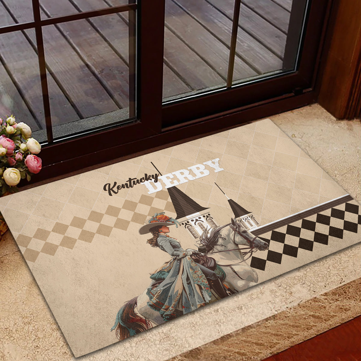Kentucky Horse Racing Rubber Doormat Derby Lady Riding Horse Twin Spires - Wonder Print Shop