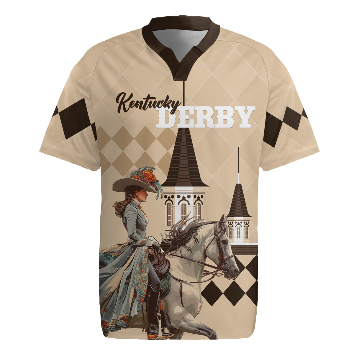 Personalized Kentucky Horse Racing Rugby Jersey Derby Lady Riding Horse Twin Spires - Wonder Print Shop