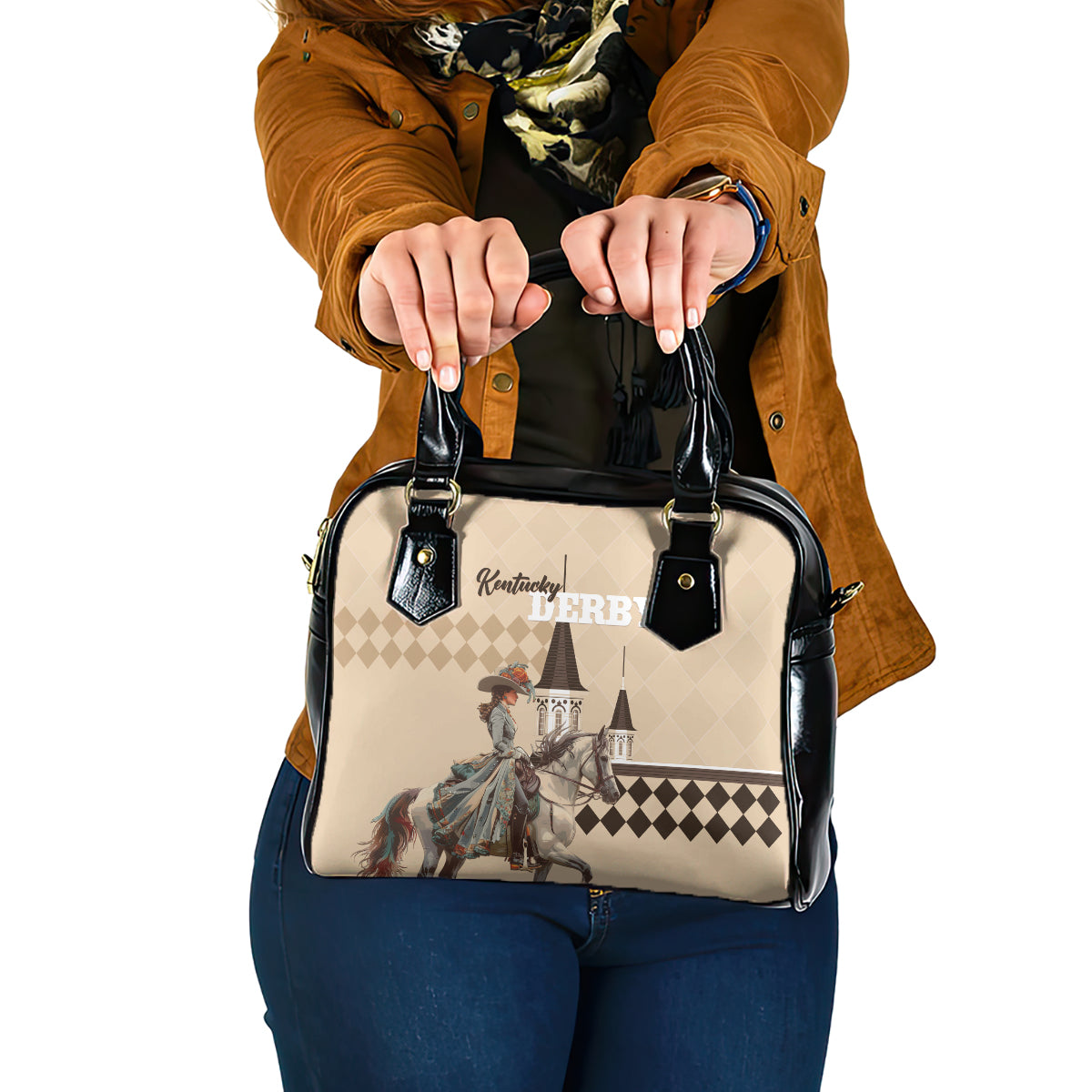 Kentucky Horse Racing Shoulder Handbag Derby Lady Riding Horse Twin Spires