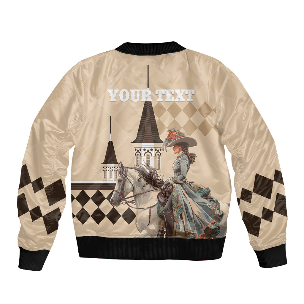 Personalized Kentucky Horse Racing Sleeve Zip Bomber Jacket Derby Lady Riding Horse Twin Spires - Wonder Print Shop
