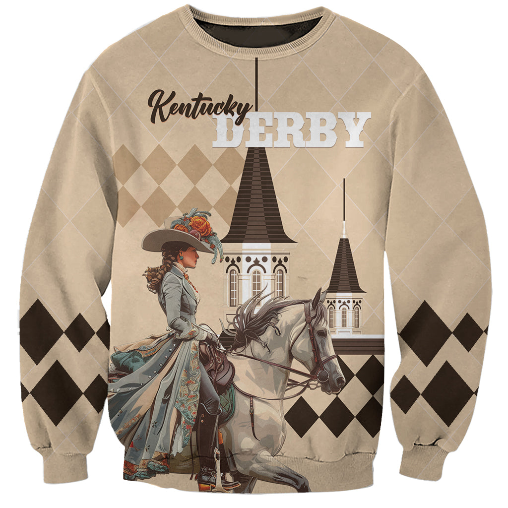 Personalized Kentucky Horse Racing Sweatshirt Derby Lady Riding Horse Twin Spires - Wonder Print Shop