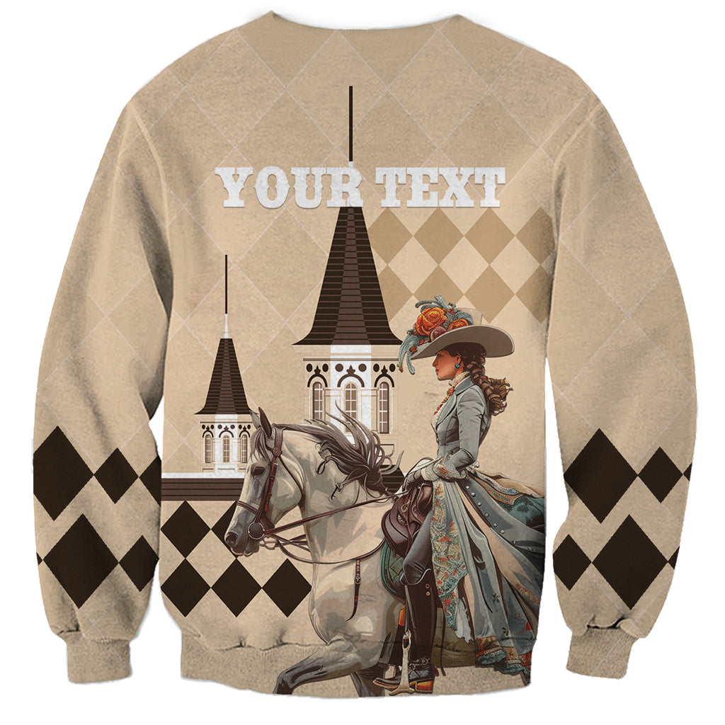 Personalized Kentucky Horse Racing Sweatshirt Derby Lady Riding Horse Twin Spires - Wonder Print Shop