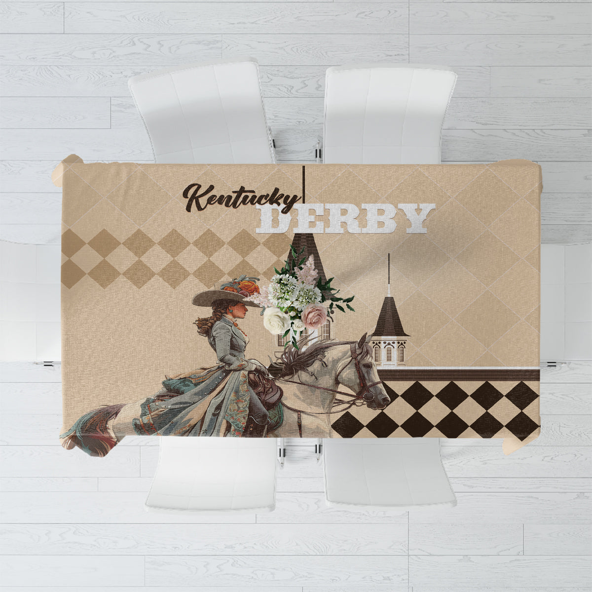 Kentucky Horse Racing Tablecloth Derby Lady Riding Horse Twin Spires - Wonder Print Shop