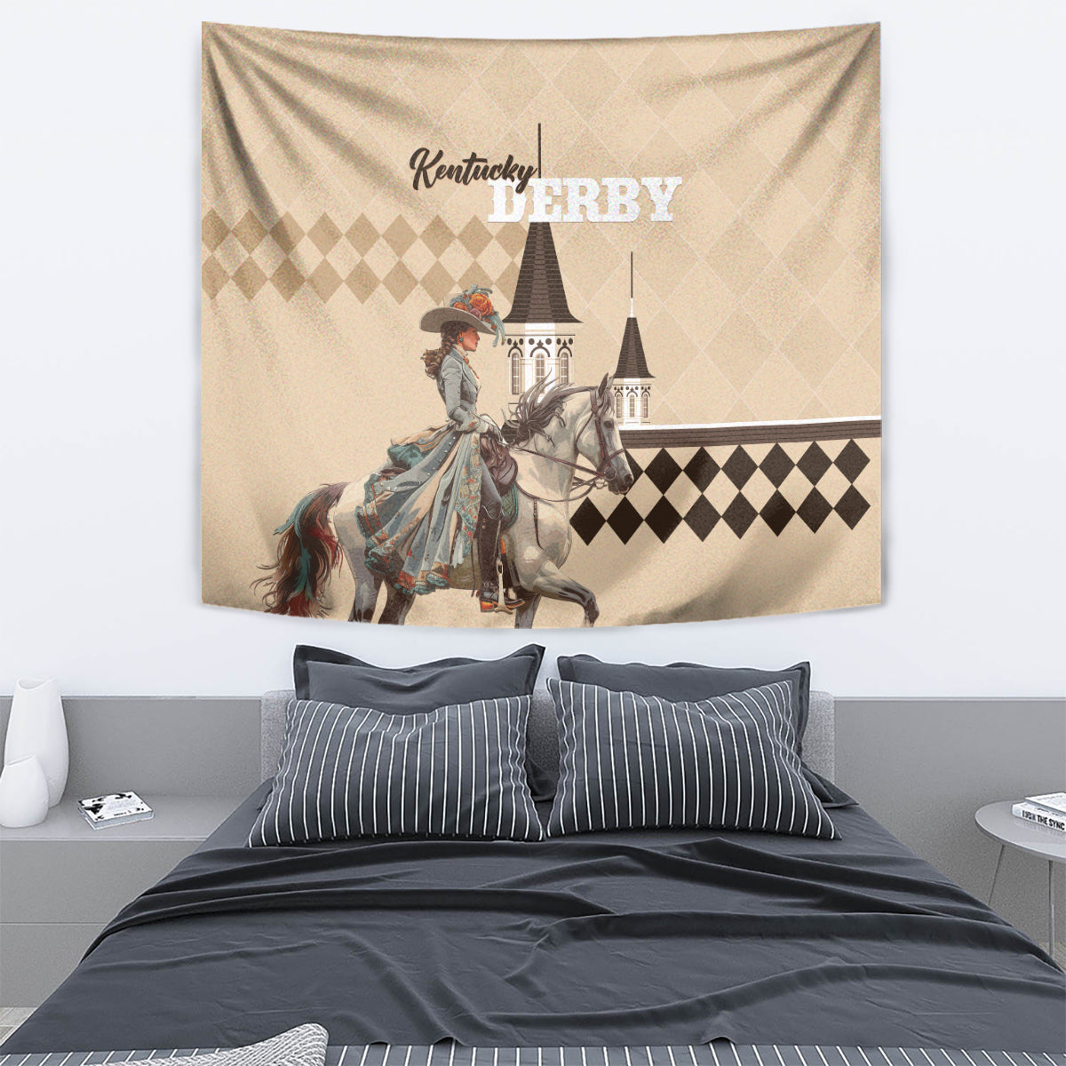 Kentucky Horse Racing Tapestry Derby Lady Riding Horse Twin Spires - Wonder Print Shop