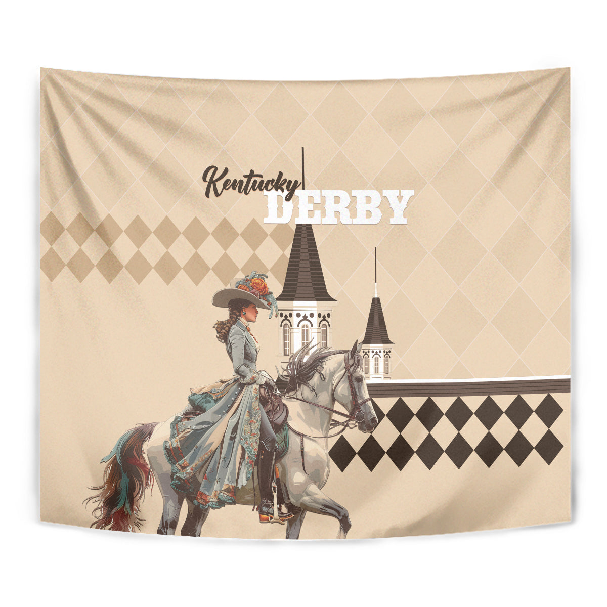 Kentucky Horse Racing Tapestry Derby Lady Riding Horse Twin Spires - Wonder Print Shop