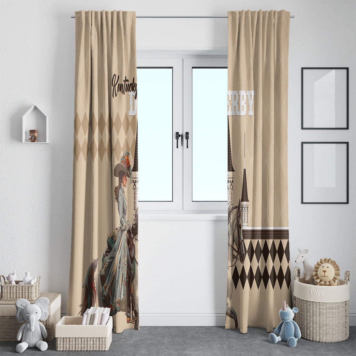 Kentucky Horse Racing Window Curtain Derby Lady Riding Horse Twin Spires - Wonder Print Shop