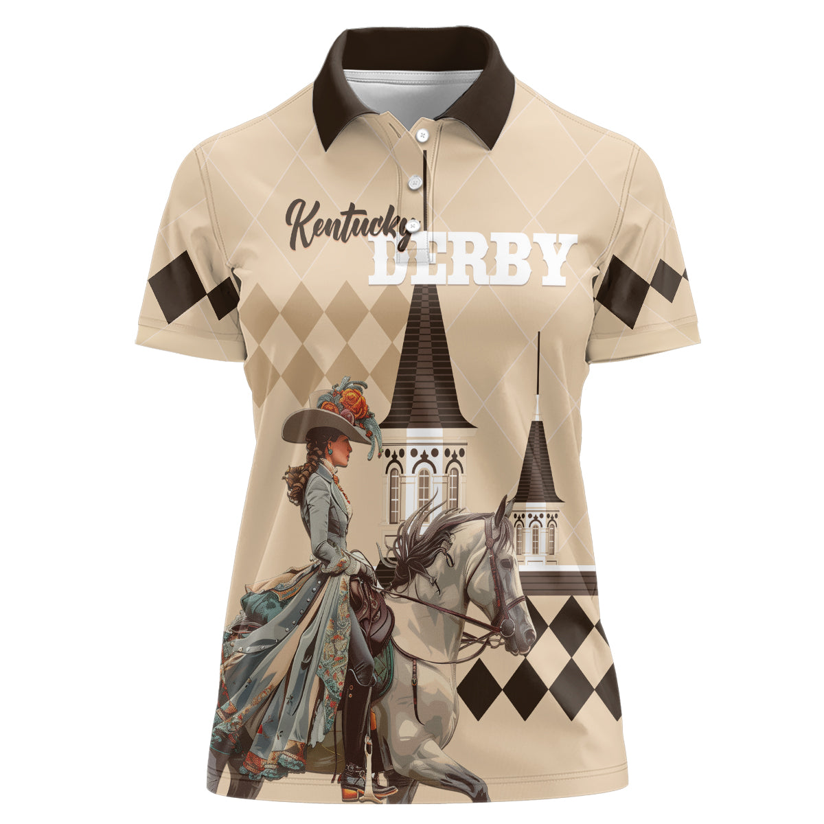 Personalized Kentucky Horse Racing Women Polo Shirt Derby Lady Riding Horse Twin Spires - Wonder Print Shop
