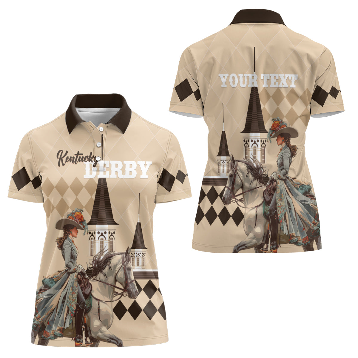Personalized Kentucky Horse Racing Women Polo Shirt Derby Lady Riding Horse Twin Spires - Wonder Print Shop