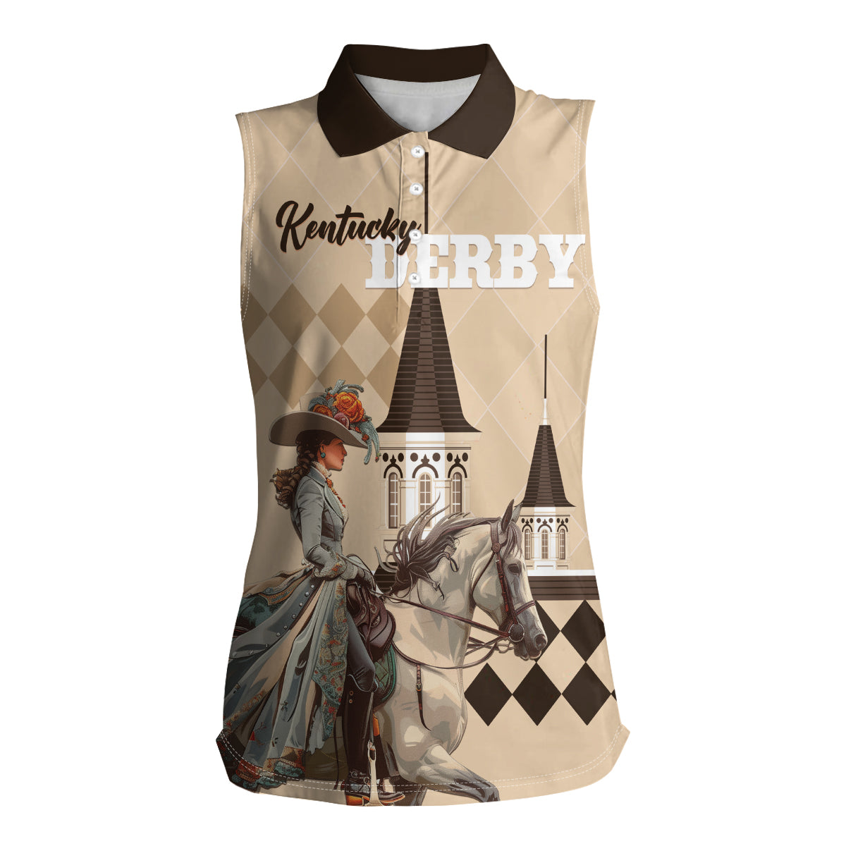 Personalized Kentucky Horse Racing Women Sleeveless Polo Shirt Derby Lady Riding Horse Twin Spires - Wonder Print Shop