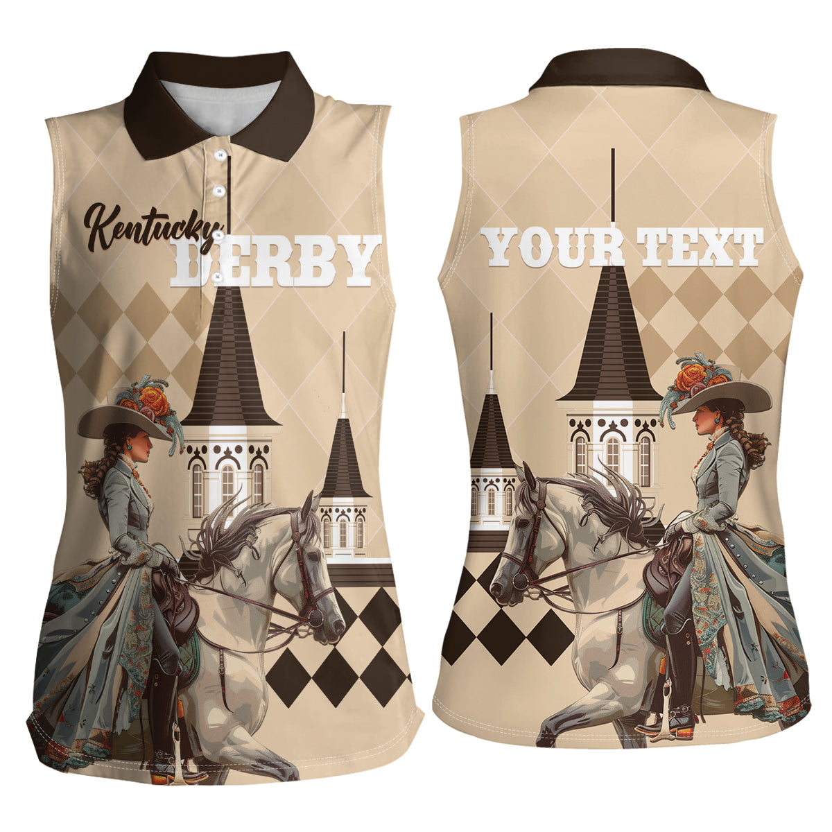 Personalized Kentucky Horse Racing Women Sleeveless Polo Shirt Derby Lady Riding Horse Twin Spires - Wonder Print Shop