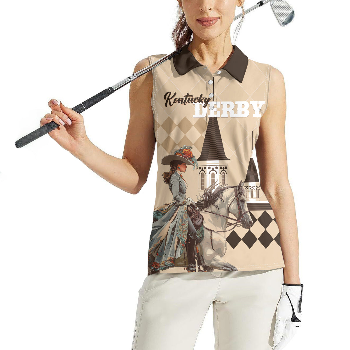 Personalized Kentucky Horse Racing Women Sleeveless Polo Shirt Derby Lady Riding Horse Twin Spires - Wonder Print Shop