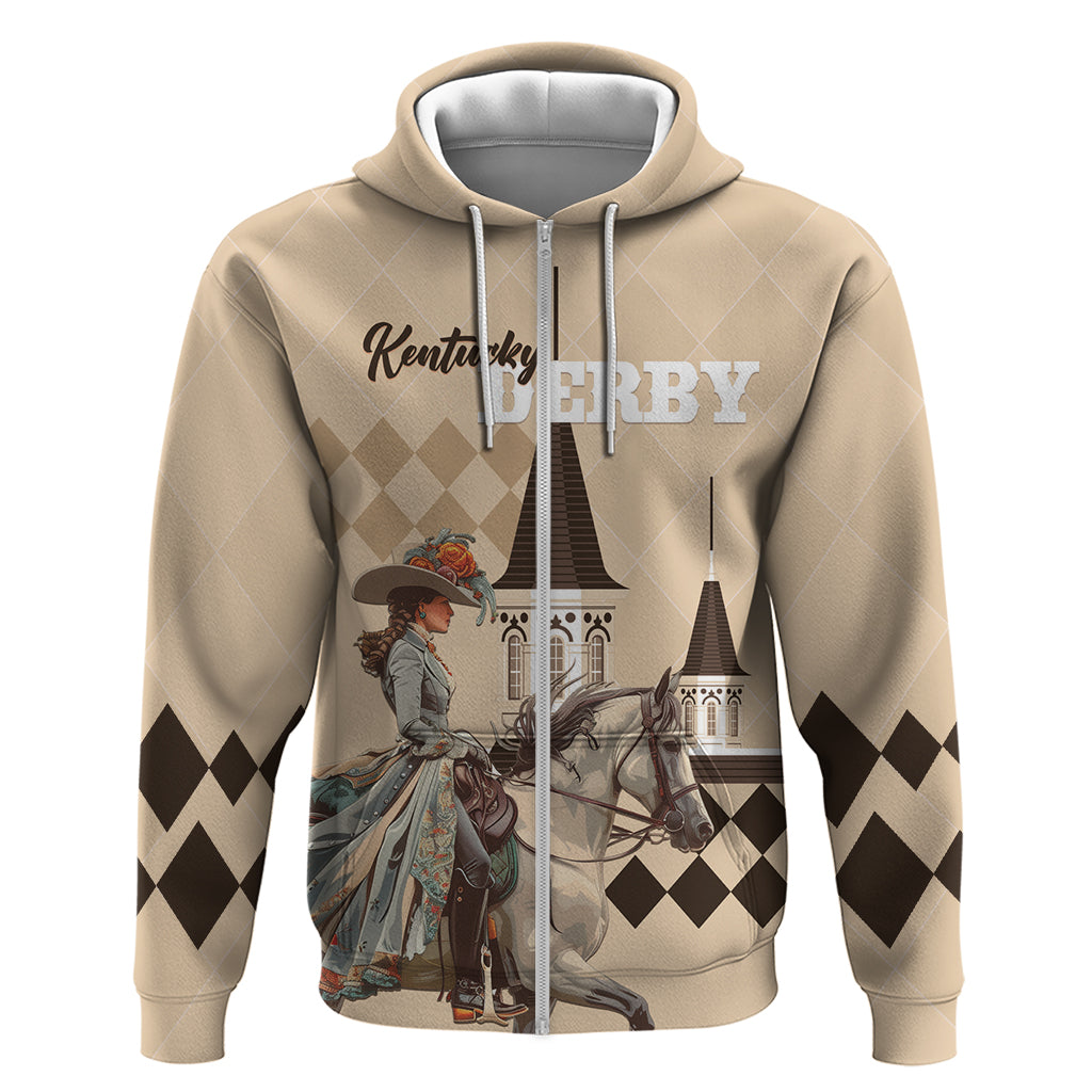 Personalized Kentucky Horse Racing Zip Hoodie Derby Lady Riding Horse Twin Spires LT01