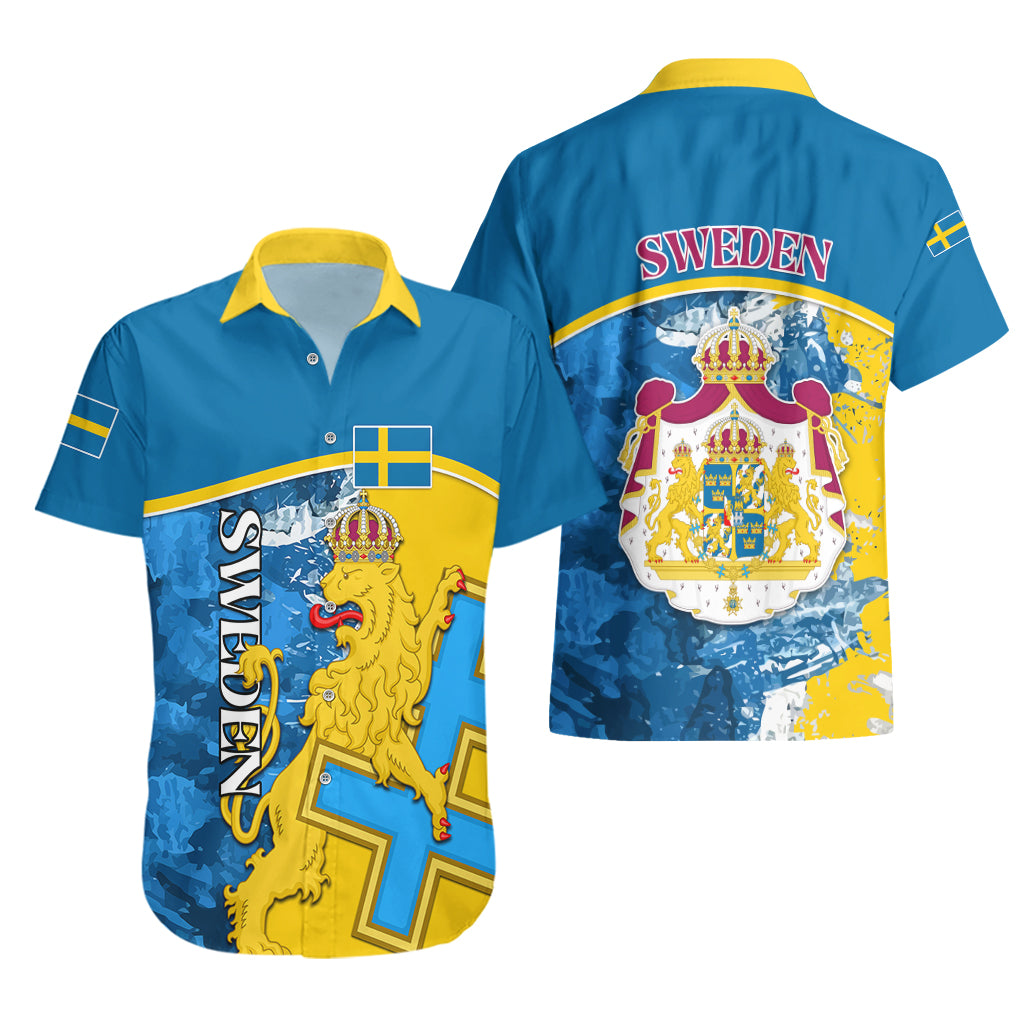 Sweden Hawaiian Shirt Swedish Lion With Coat Of Arms - Wonder Print Shop