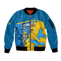 Sweden Sleeve Zip Bomber Jacket Swedish Lion With Coat Of Arms - Wonder Print Shop