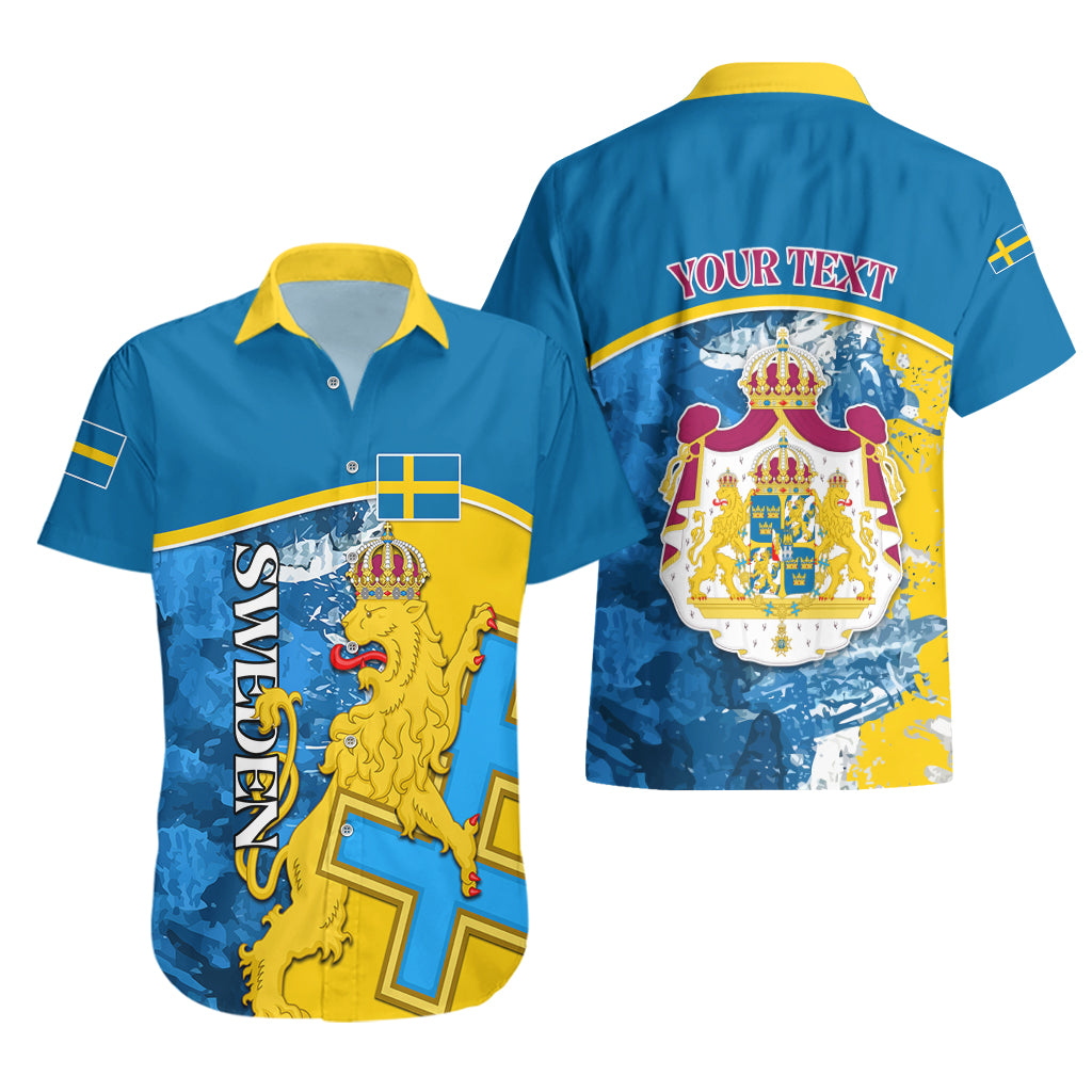 Custom Sweden Hawaiian Shirt Swedish Lion With Coat Of Arms - Wonder Print Shop