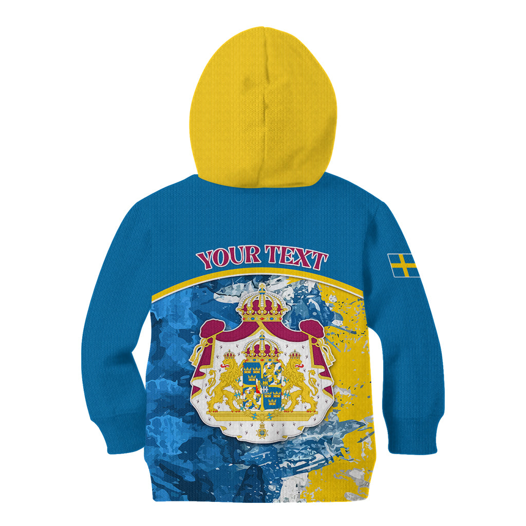 Custom Sweden Kid Hoodie Swedish Lion With Coat Of Arms - Wonder Print Shop