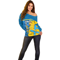 Custom Sweden Off Shoulder Sweater Swedish Lion With Coat Of Arms - Wonder Print Shop