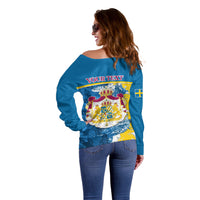 Custom Sweden Off Shoulder Sweater Swedish Lion With Coat Of Arms - Wonder Print Shop