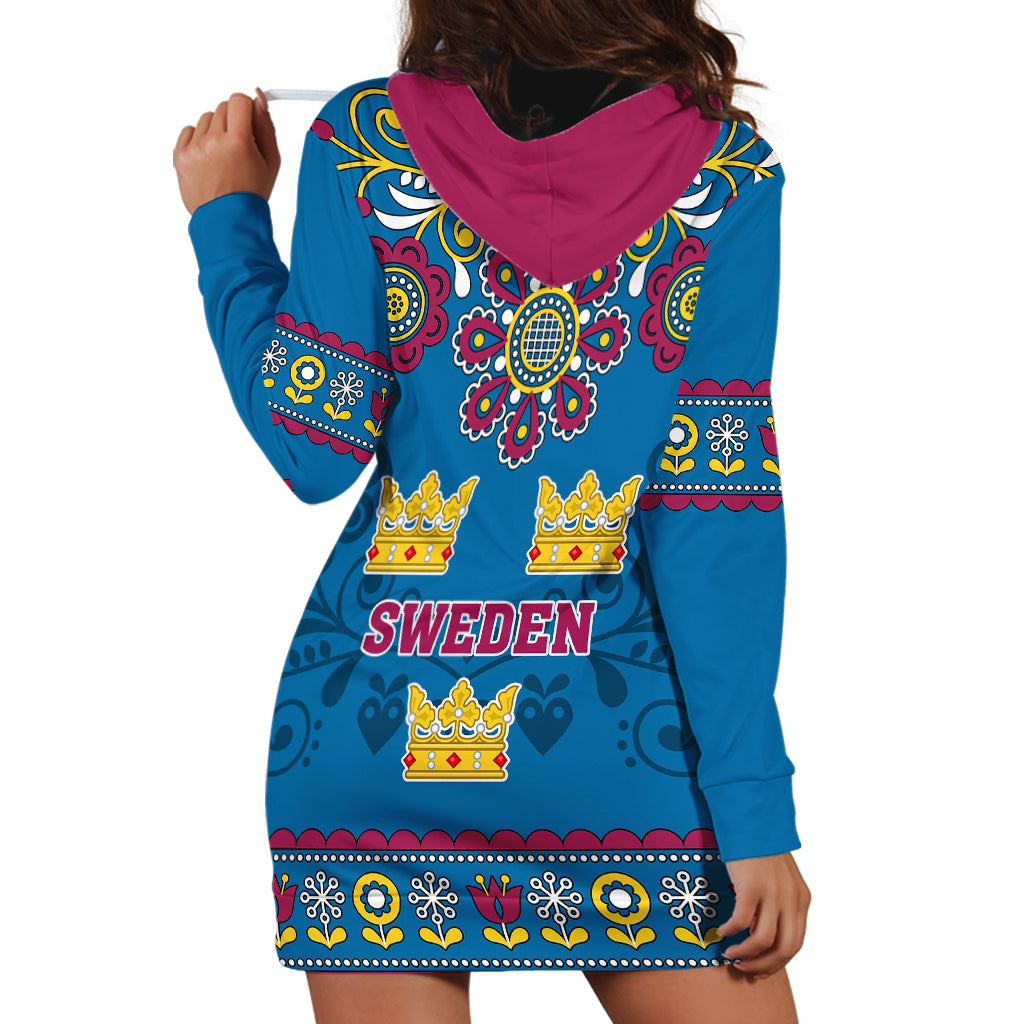 Sweden Hoodie Dress Swedish Three Crown Mix Scandinavian Flowers - Wonder Print Shop
