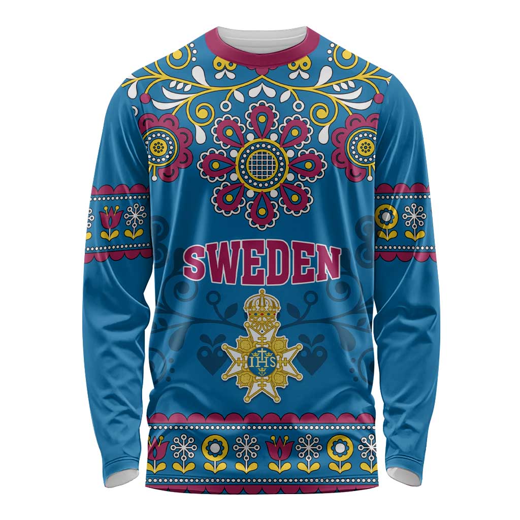 Sweden Long Sleeve Shirt Swedish Three Crown Mix Scandinavian Flowers LT01