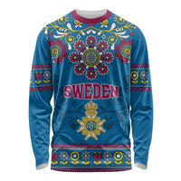 Sweden Long Sleeve Shirt Swedish Three Crown Mix Scandinavian Flowers LT01