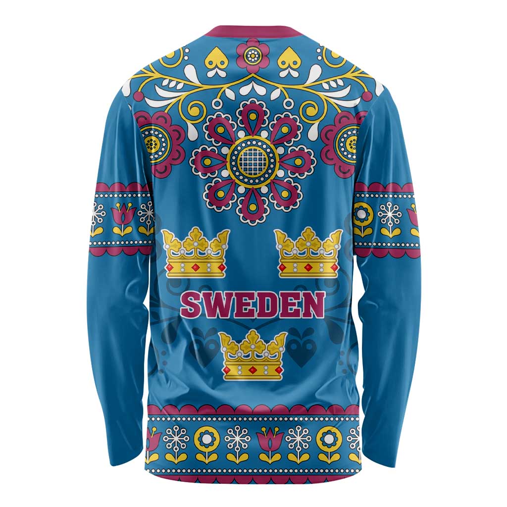 Sweden Long Sleeve Shirt Swedish Three Crown Mix Scandinavian Flowers LT01