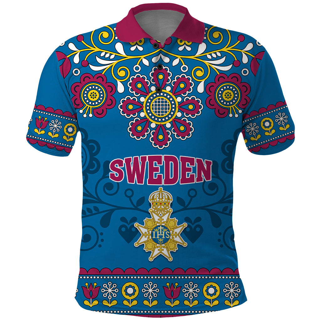 Sweden Polo Shirt Swedish Three Crown Mix Scandinavian Flowers - Wonder Print Shop