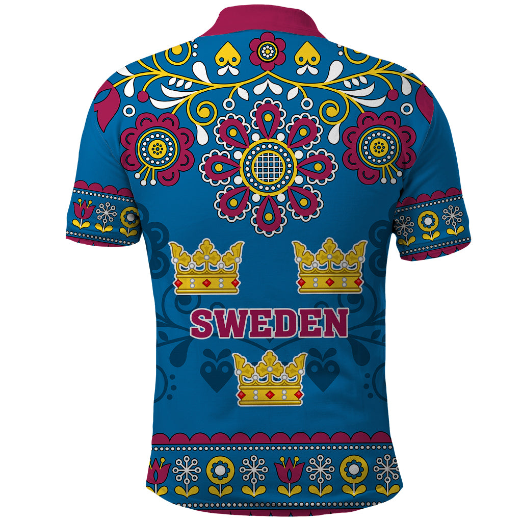 Sweden Polo Shirt Swedish Three Crown Mix Scandinavian Flowers - Wonder Print Shop