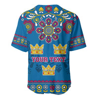 Custom Sweden Baseball Jersey Swedish Three Crown Mix Scandinavian Flowers - Wonder Print Shop