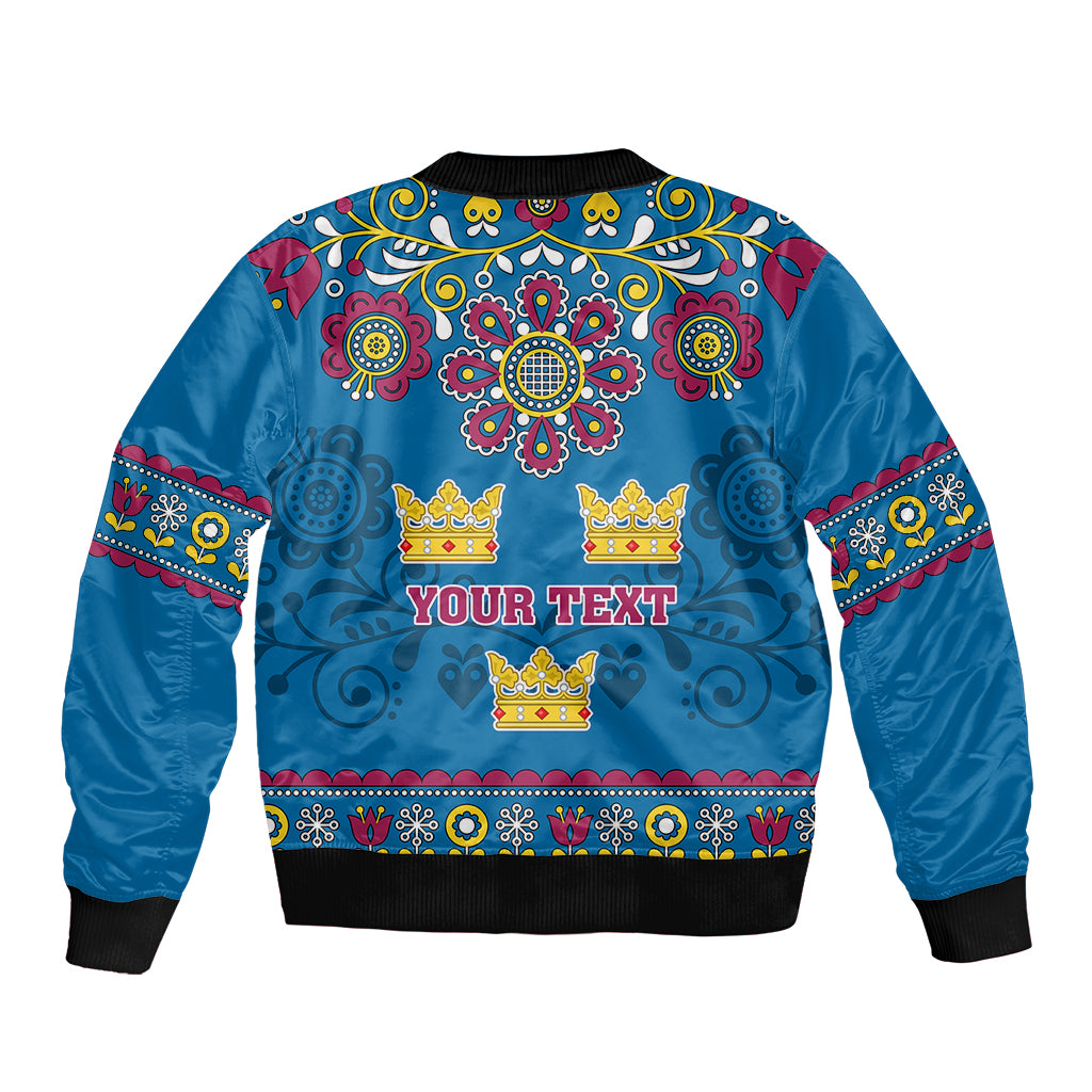 Custom Sweden Bomber Jacket Swedish Three Crown Mix Scandinavian Flowers - Wonder Print Shop