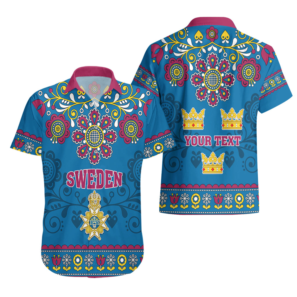 Custom Sweden Hawaiian Shirt Swedish Three Crown Mix Scandinavian Flowers - Wonder Print Shop