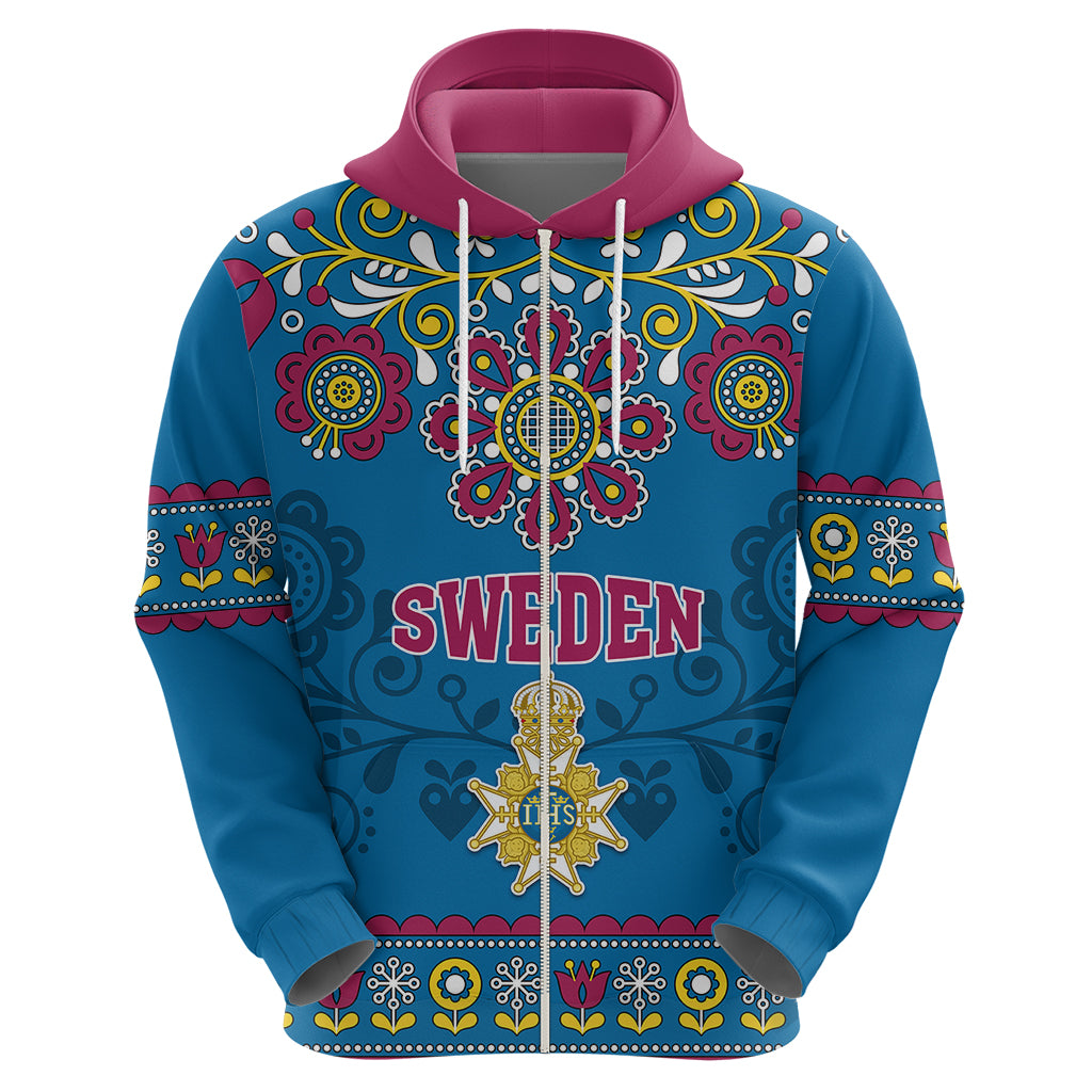 Custom Sweden Hoodie Swedish Three Crown Mix Scandinavian Flowers - Wonder Print Shop