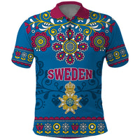 Custom Sweden Polo Shirt Swedish Three Crown Mix Scandinavian Flowers - Wonder Print Shop