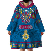 Custom Sweden Wearable Blanket Hoodie Swedish Three Crown Mix Scandinavian Flowers - Wonder Print Shop
