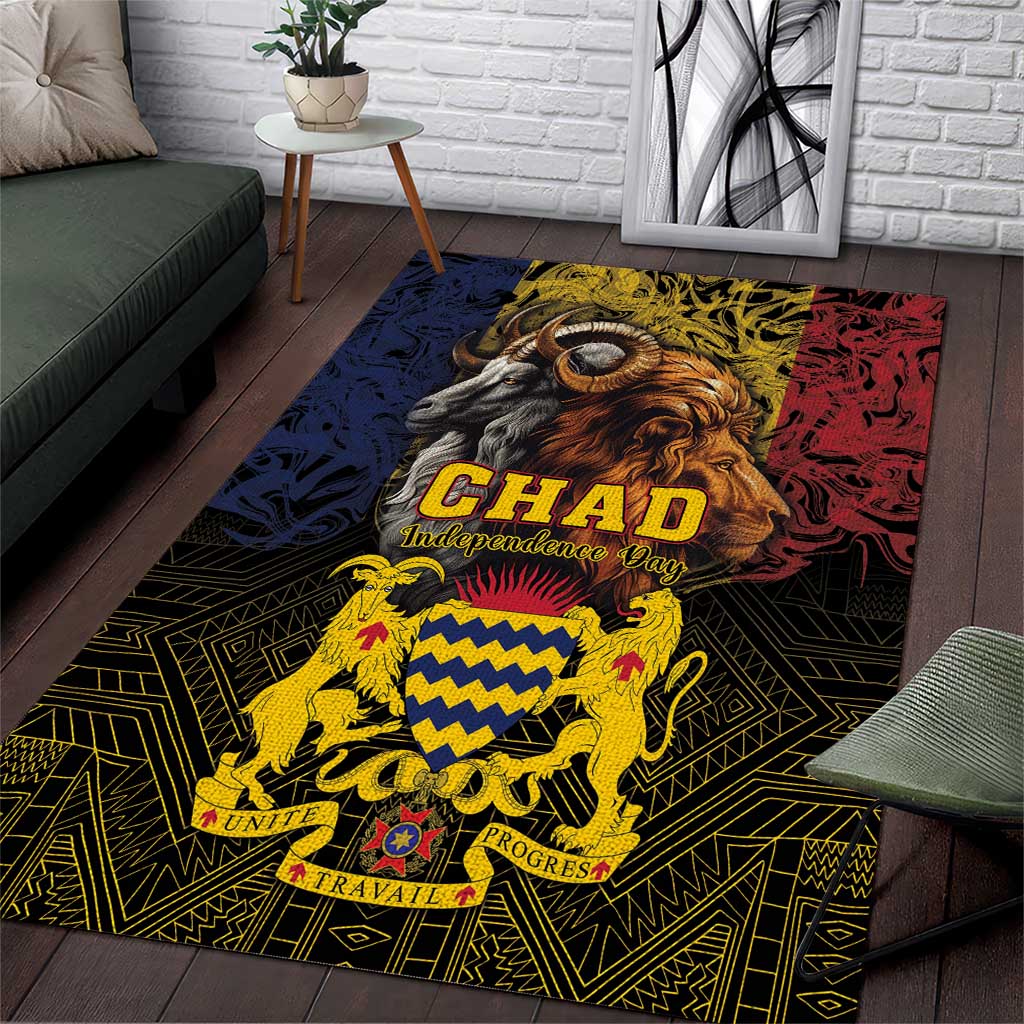Chad Independence Day 1960 Area Rug Tchad Goat and Lion African Pattern - Wonder Print Shop