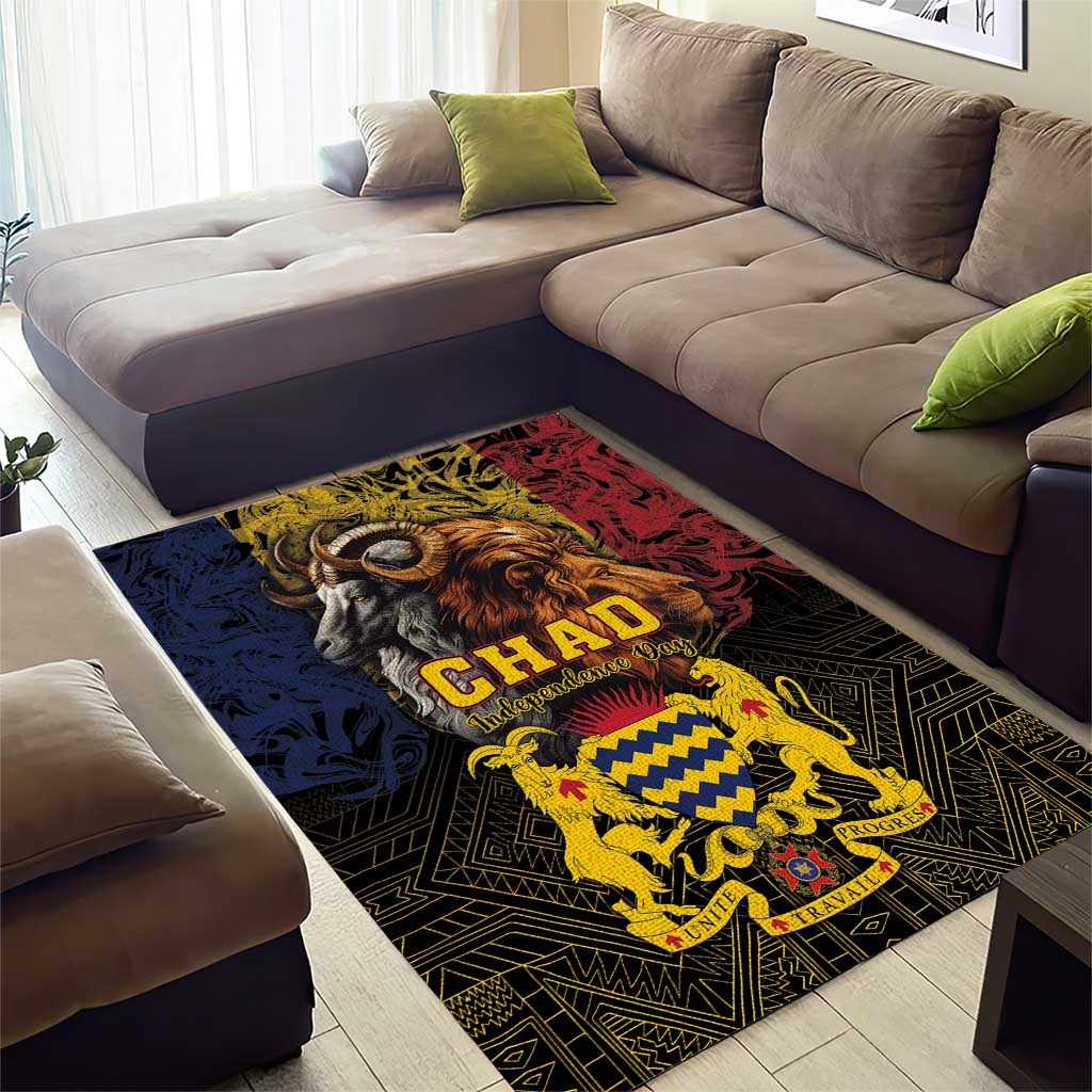 Chad Independence Day 1960 Area Rug Tchad Goat and Lion African Pattern - Wonder Print Shop