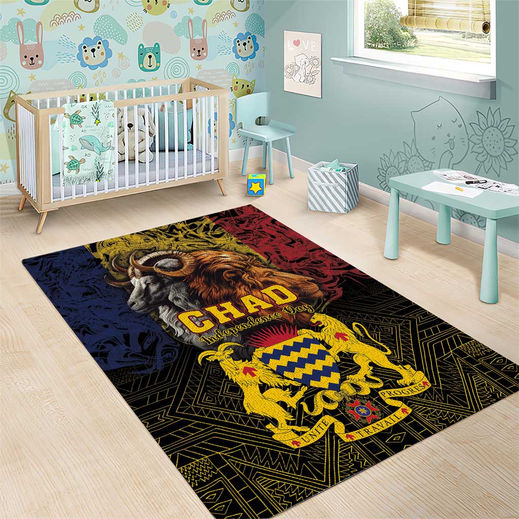 Chad Independence Day 1960 Area Rug Tchad Goat and Lion African Pattern - Wonder Print Shop