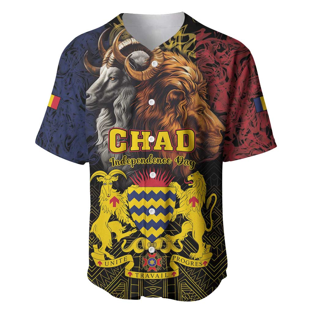 Chad Independence Day 1960 Baseball Jersey Tchad Goat and Lion African Pattern - Wonder Print Shop